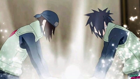 Naruto and Sasuke yaoi anime hentai thumbnail by JUICEANIME, bent over pose