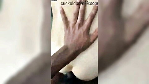 Black hand roughly squeezing white girl's big pale ass cheek