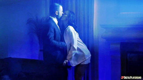 Scott Nails passionately kissing curvy brunette in white lingerie