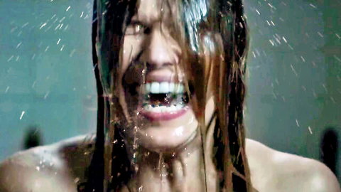 Intense wet blonde screaming in shower banshee scene
