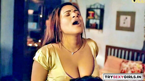 Indian woman in revealing yellow blouse moaning in ecstasy, Khilona part-2 web series