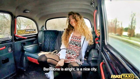 Sabrina Spice in sexy Fake Taxi ride, blonde in patterned dress and stockings