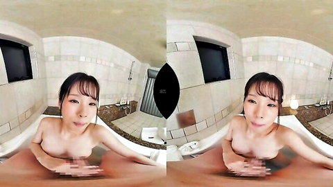 Charming Asian teen nude in steamy VR bathtub view