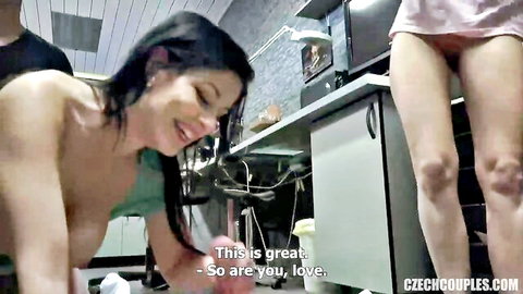 Alex Blake smiling in pink top, teasing with partner in amateur Czech couple video