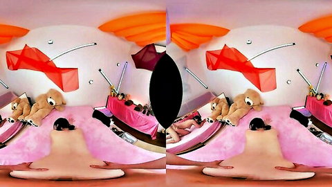 Glamour Asian seductress in exciting VR porn on pink bed