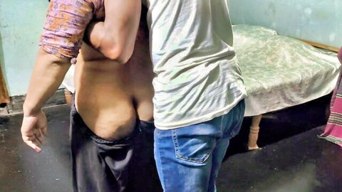 Indian step-sister bent over with big ass exposed, fucked doggy style by step-brother
