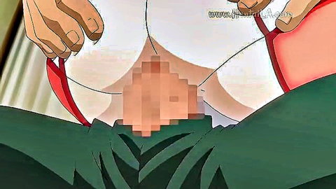 Animated hentai close-up of Asian woman's pussy penetration with legs spread in red panties