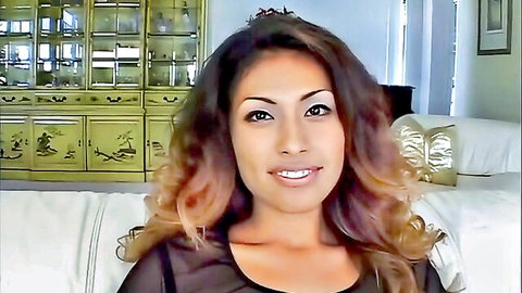 Lena Juliett smiling in sheer black top, teasing for threesome