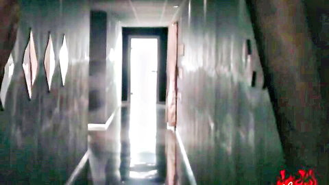Eerie hallway leading to swinger club for sexy lesbian couple's first time
