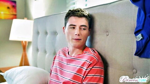 Young handsome stepbrother in striped shirt on bed, Stepsisters Creampie Fetish