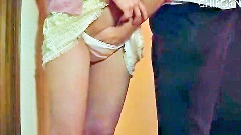 Japanese daughter in frilly skirt fingered by father in taboo JAV scene