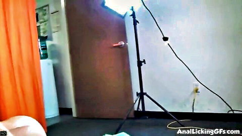 Amateur room setup with softbox lights and door for anal licking porn gifs