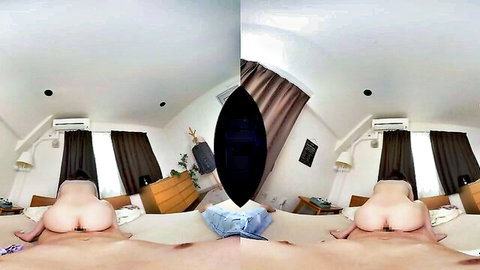 VR POV of Japanese babe bending over bed exposing juicy ass and pussy