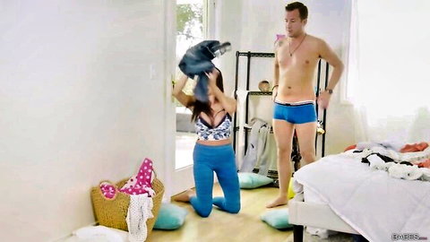 Ariella Ferrera as stepmom in lingerie kneeling with son's underwear