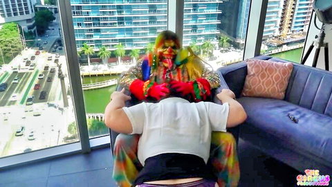 Naughty therapist in colorful fetish outfit explodes in hardcore lap passion
