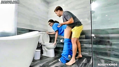 Alyx Star in scrubs bent over toilet fucked standing by Kyle Mason
