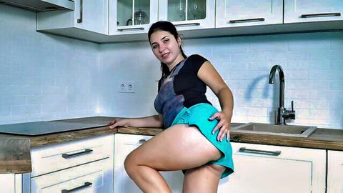 Tanita's curvy brunette ass tease in short skirt solo play