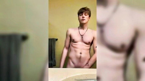 Cute Zack Lilly slim twink masturbating nude in bathroom