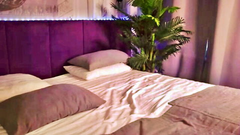 Hot chunky MILF glamour solo in plush purple bedroom setup