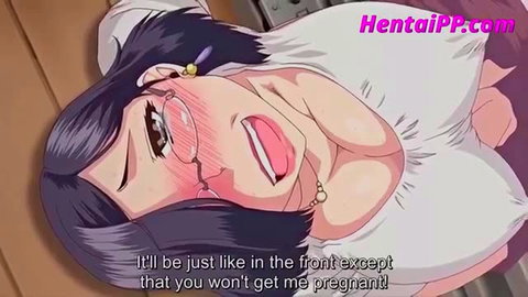Hentai MILF with glasses in ecstatic ahegao face, big tits, anal creampie
