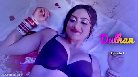 Hot Desi bride in purple bra on bed, Ullu Dulhanhan Episode 2