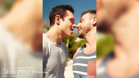 Steve Rickz and stud nose-to-nose in Disruptive Films gay jock scene