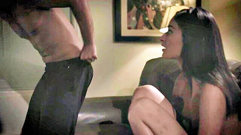 Emily Willis naked kneeling before shirtless man pulling down pants