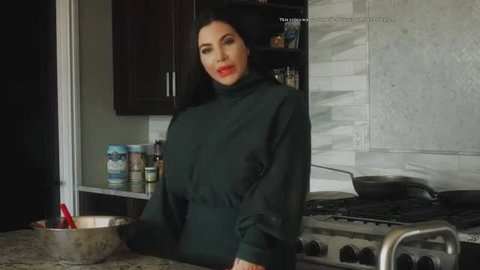Korina Kova busty brunette cooking in tight green top