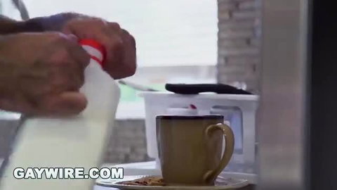 Atlas Grande pours milk in kitchen, hot stepdad tease
