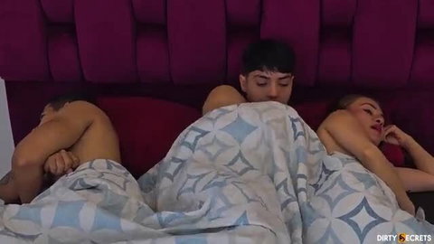 Threesome with stepmom and stepdads in bed, nude fucking action