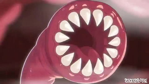 Tentacle monster with gaping toothy maw in StickySpoodge hentai Tenta time