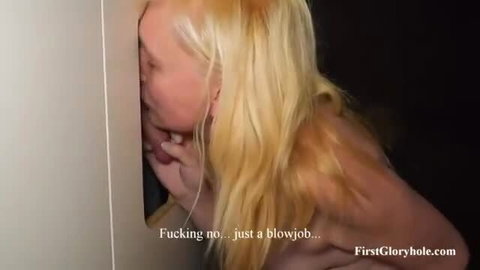 Lena's first gloryhole blowjob, blonde beauty throating cock deep