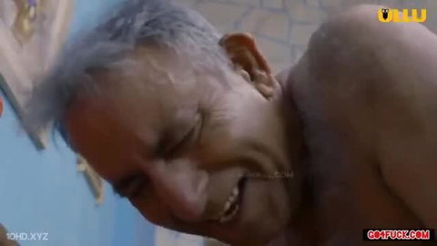 Old Indian man smiling intimately with Rani in hot sasur bahu scene