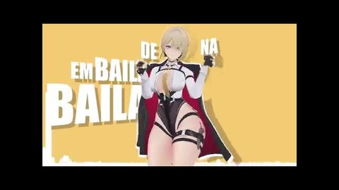 Blonde anime girl in sexy black lingerie dances provocatively