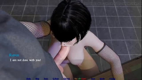 POV closeup of short black-haired girl's pussy fingered in fishnets