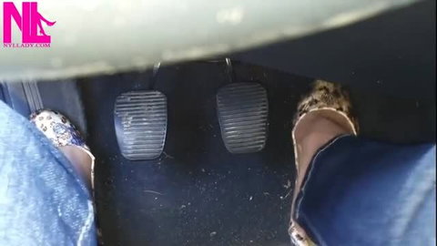 Woman in floral flats pumping car pedals, pedal pumping fetish video thumbnail
