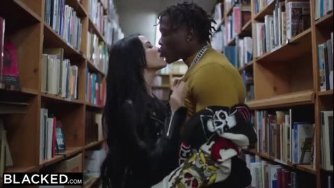 Katrina Jade and Louie Smalls interracial kiss in library for Blacked