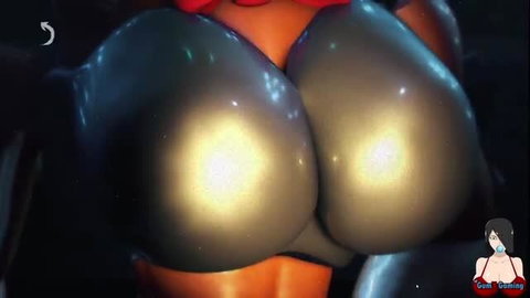 Fredina's massive shiny boobs in tight suit from FNAF parody