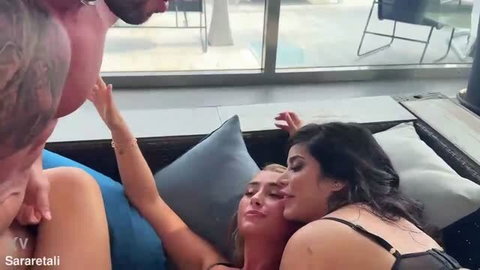 Lily Phillips & Sara Retali sucking Maximo Garcia in threesome