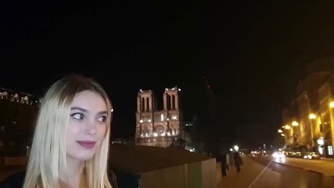 Paola Hard blonde tourist selfie in front of Notre-Dame at night