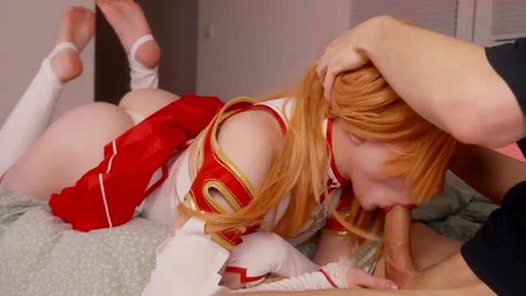 Asuna cosplayer Kovicki giving deepthroat blowjob and CIM finish