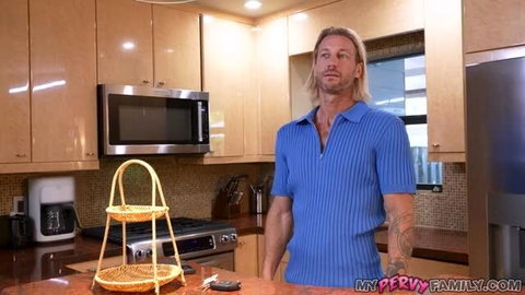 Isabela in blue shirt on kitchen counter - My Pervy Family