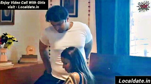 Hot Indian bhabhi in saree seduced by lover from behind, intimate touch