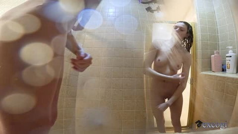 Shower masturbation scene with slim brunette model