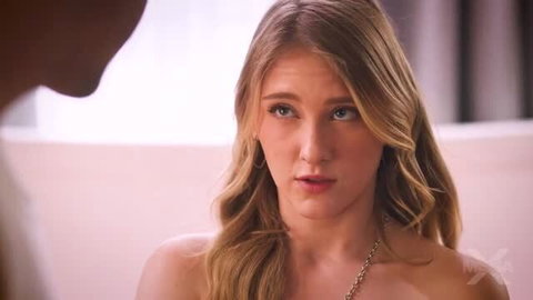 Melody Marks topless blonde with blue eyes looking up in soft lighting