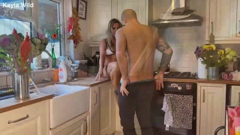 Kayla Wild in kitchen with muscular man, ass eating scene