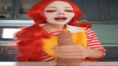 Youraldora in Ronald McDonald cosplay masturbating with dildo