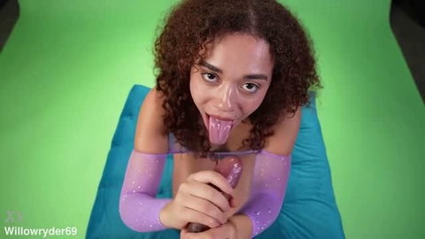 Willow Ryder in purple bodysuit getting doggystyle backshots