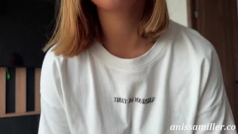 Anissa Miller in white tee modeling for roomie adult video