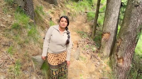 Hotty Ragini in beige top and patterned skirt outdoors